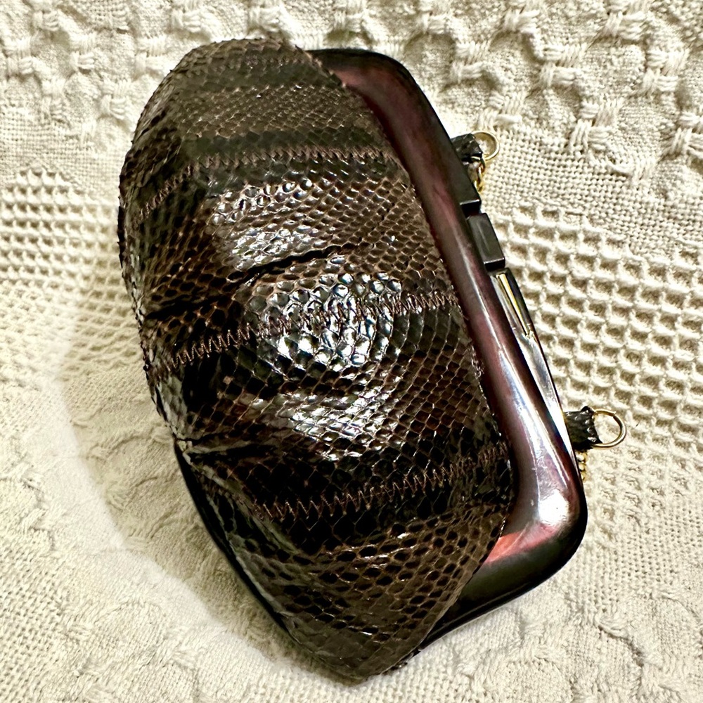 Vtg Snakeskin Leather Clutch/ Cross Body Bag Chocolate Brown Borsa Bella Italy - Picture 3 of 15